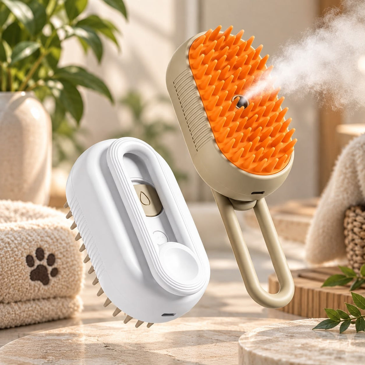 Brosse Vapeur 3-en-1 Truffe & Co en Blanc et Café avec brume fine