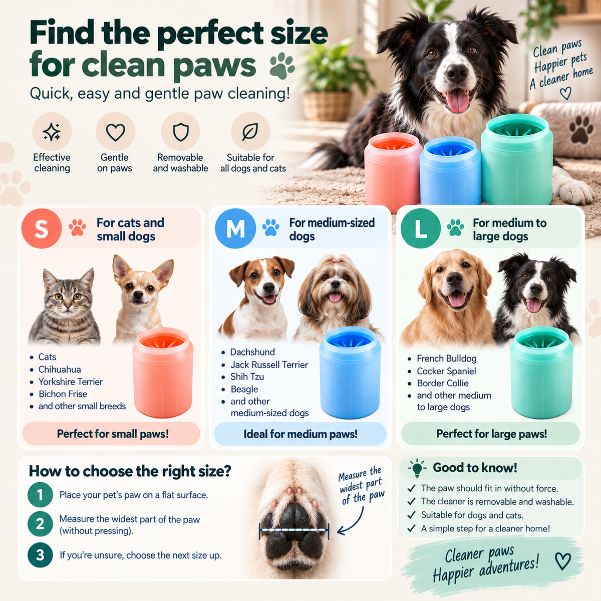 Size guide: which paw cleaner size for your dog