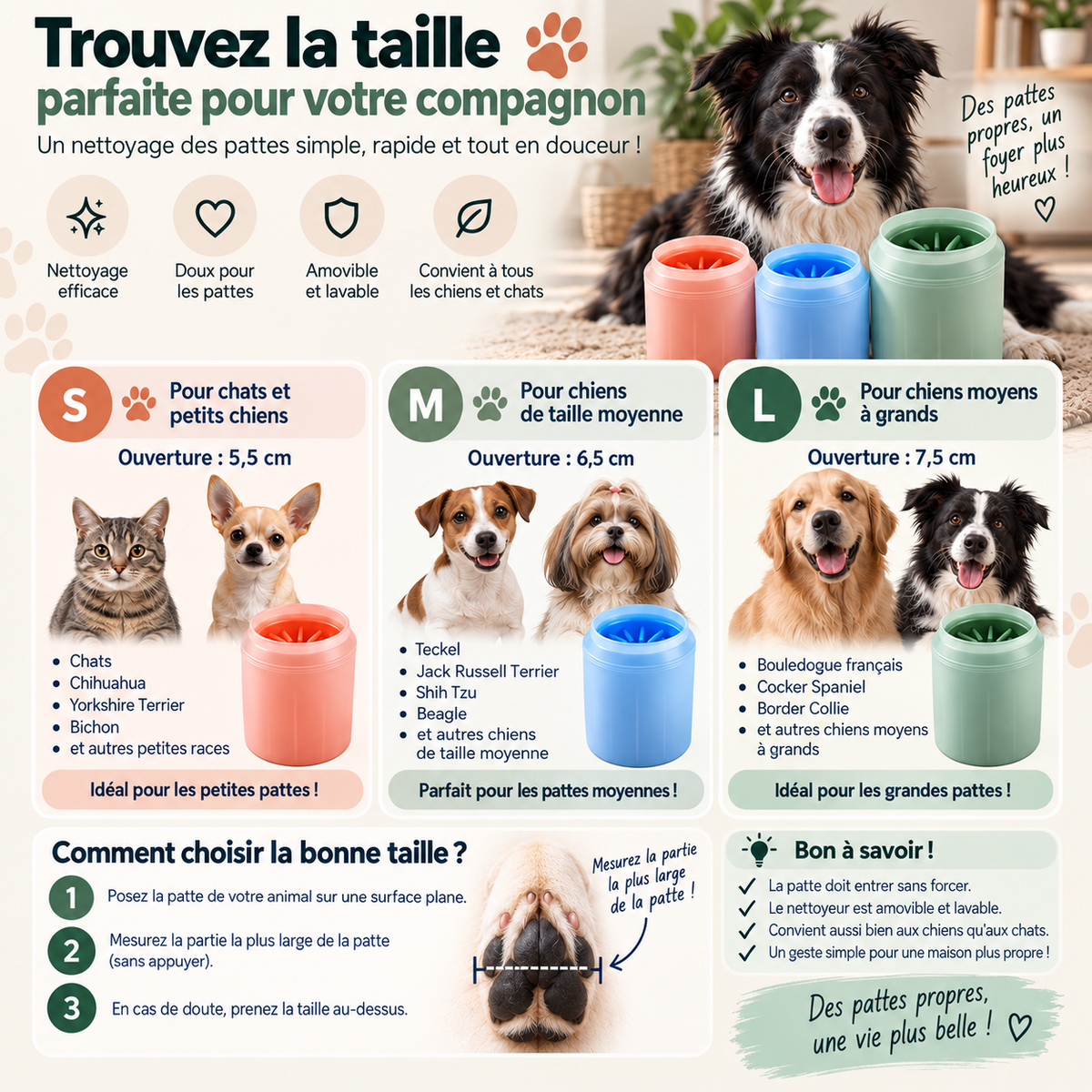 Guide des tailles : quelle taille de nettoyeur pour ton chien