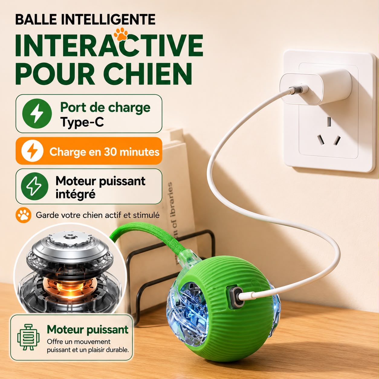 Balle Interactive Automatique 🐾 Jouet Intelligent Rechargeable pour Chat & Petit Chien