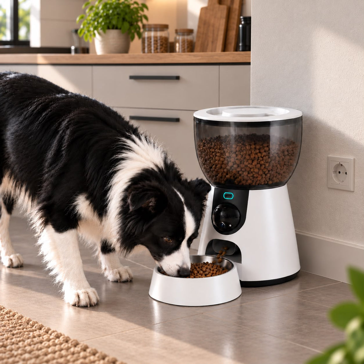 Chien qui mange devant la caméra distributeur Truffe & Co