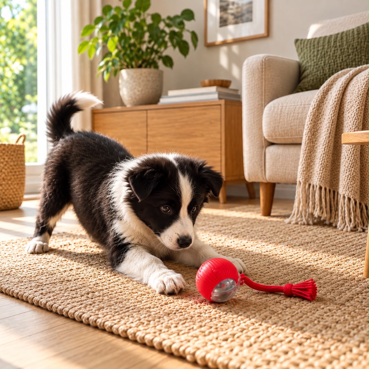 Rechargeable automatic interactive ball for cats and dogs - in use at home