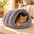 Rote Katze im grauen Iglu-Bett von Truffe & Co