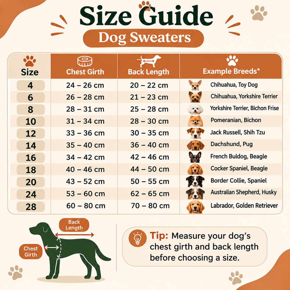 Size guide: dog Christmas jumper