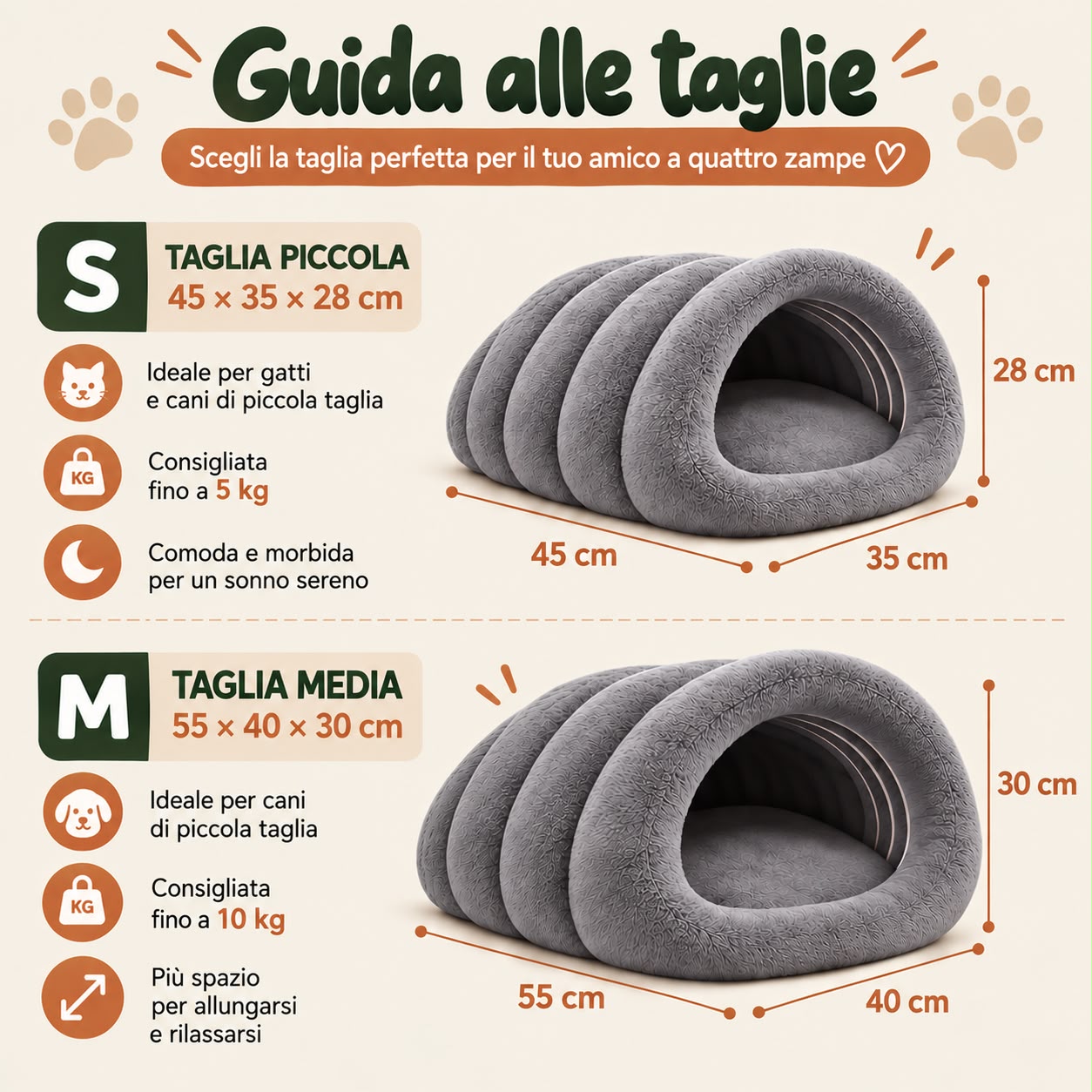 Guida alle taglie della cuccia igloo Truffe & Co