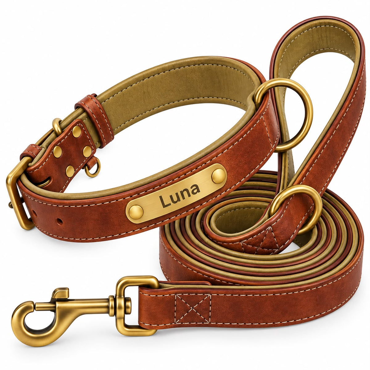 Set collier et laisse en cuir marron grave Truffe & Co