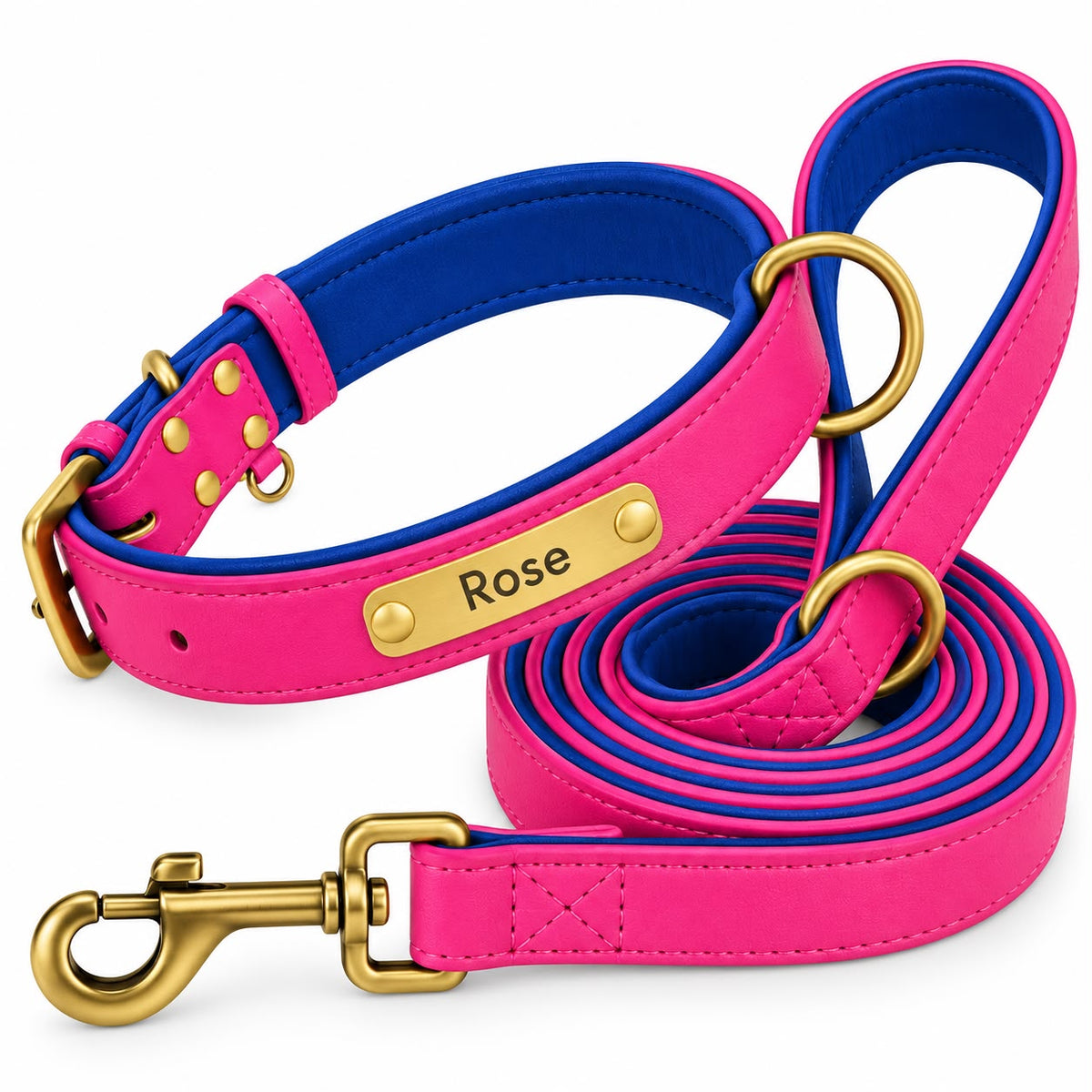 Set collier et laisse en cuir rose Truffe & Co