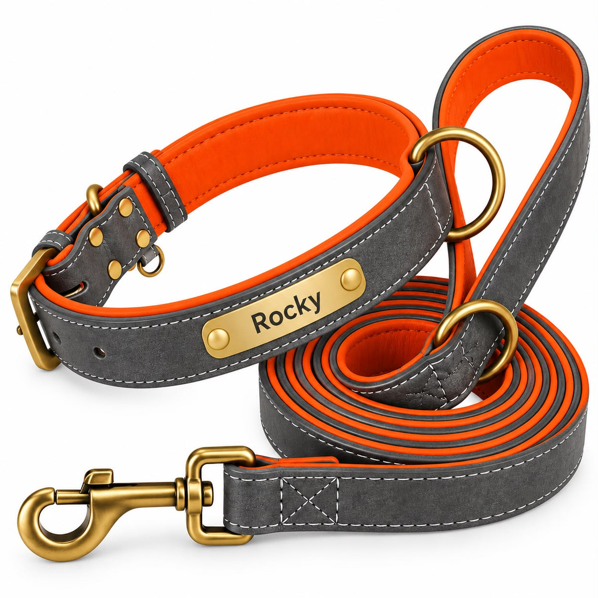 Set collier et laisse en cuir gris Truffe & Co
