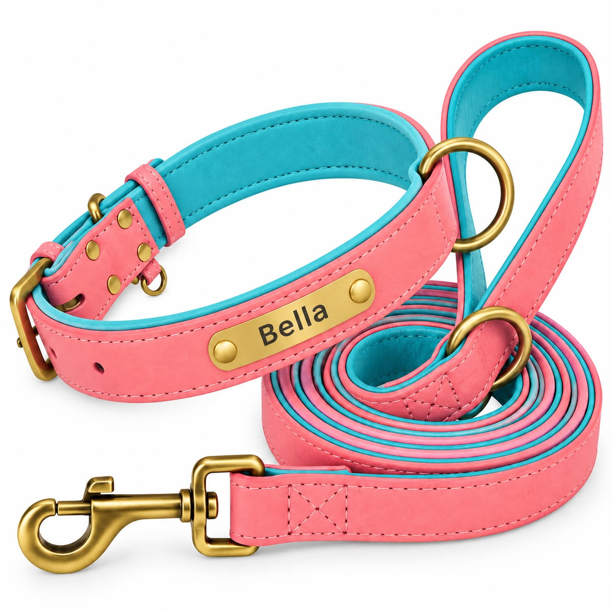 Set collier et laisse en cuir rose clair Truffe & Co