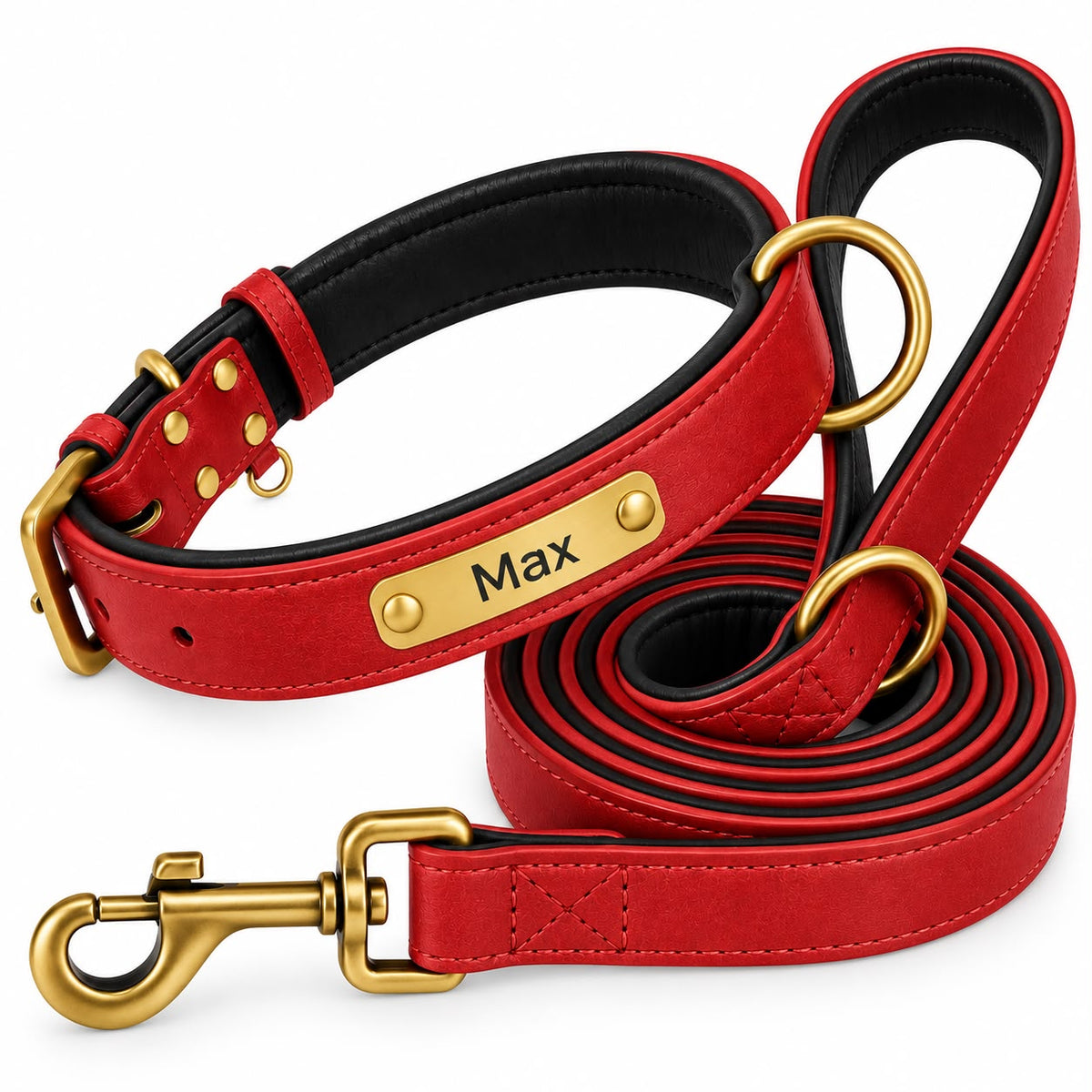 Set collier et laisse en cuir rouge Truffe & Co