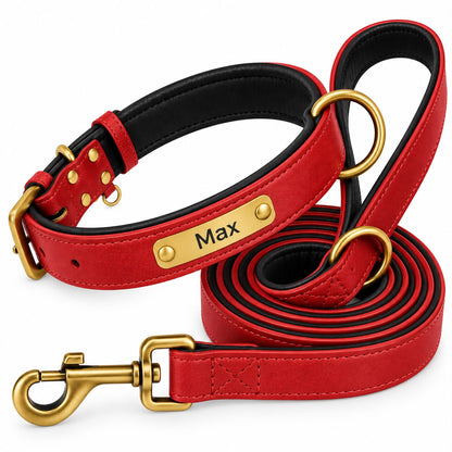 Set collier et laisse en cuir rouge Truffe & Co