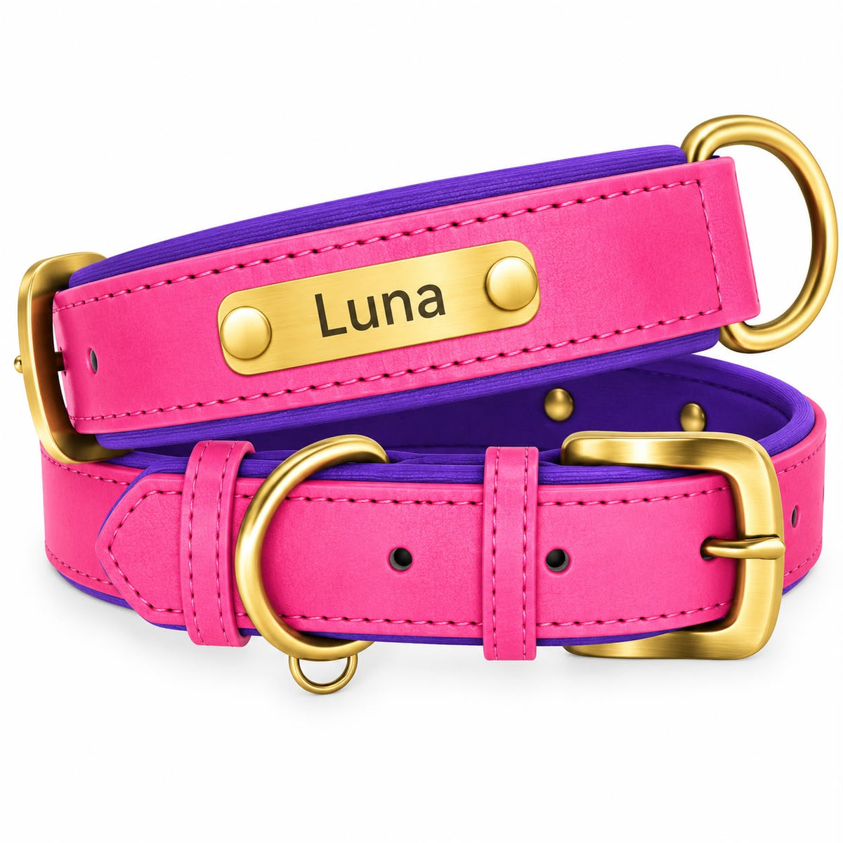 Collier en cuir rose personnalise avec plaque gravee Truffe & Co