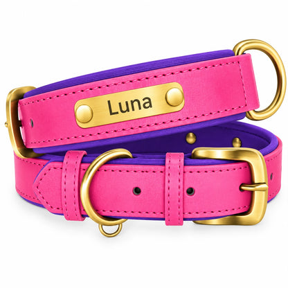 Collier en cuir rose personnalise avec plaque gravee Truffe & Co